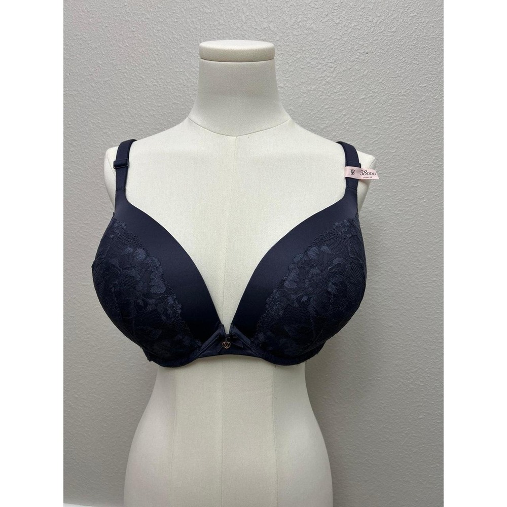 NWT Victoria's Secret Body By Victoria Lace Push-Up Bra Navy Blue 38DDD